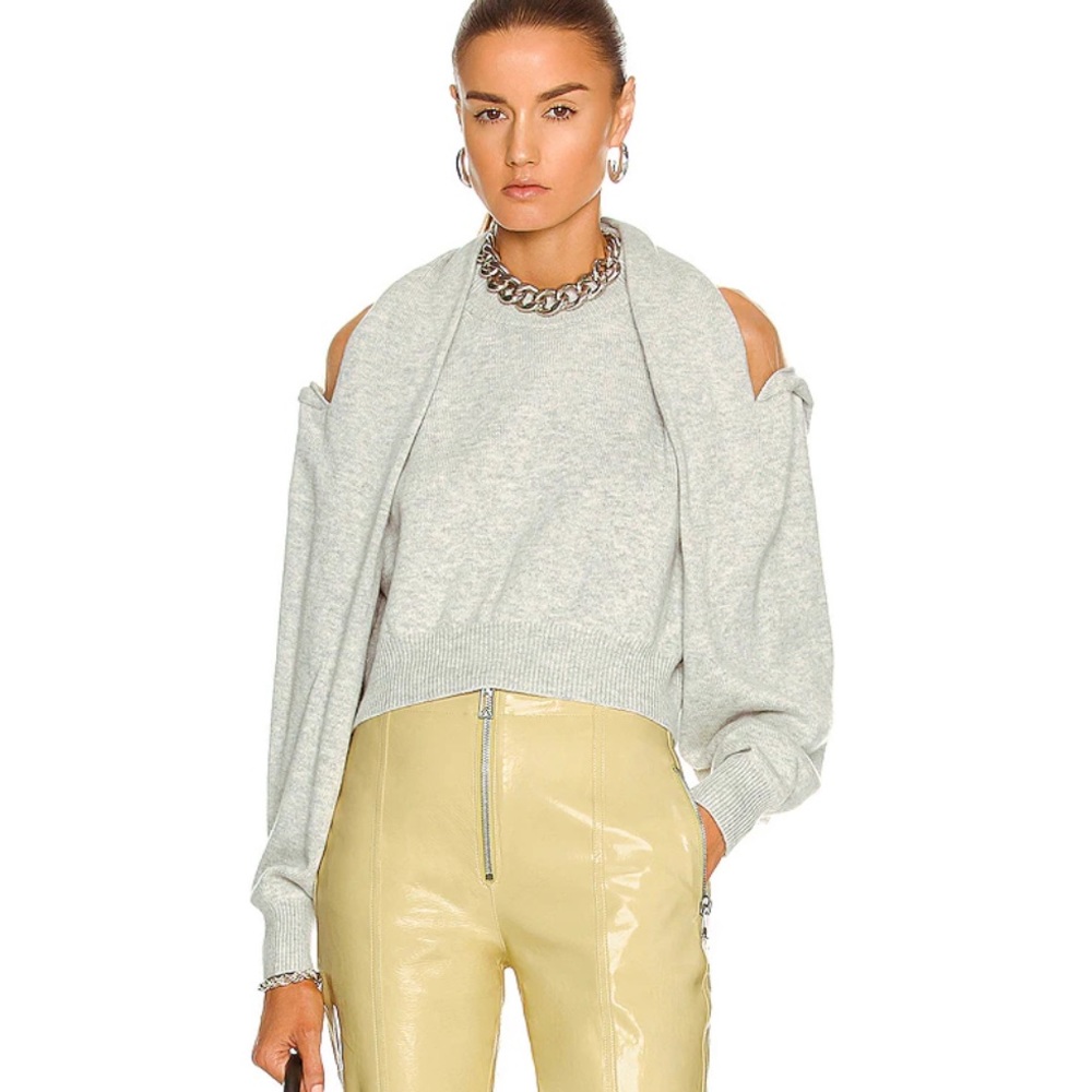 Alexander Wang Light Gray Cold-Shoulder Sweater